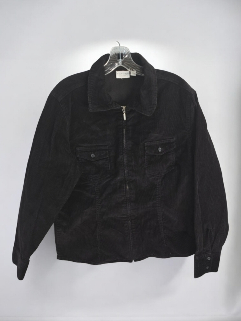Sonoma Life+style Jacket Womens Size XL X-large Black Corduroy Full Zipper